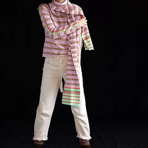 Anthropologie Maeve Pink Abstract Knit Scarf - Picture 2 of 6